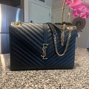 YSL Black medium envelope bag with gold hardware